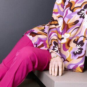 Carla Ferroni pink fuchsia acetate pants size 48 Made in Italy